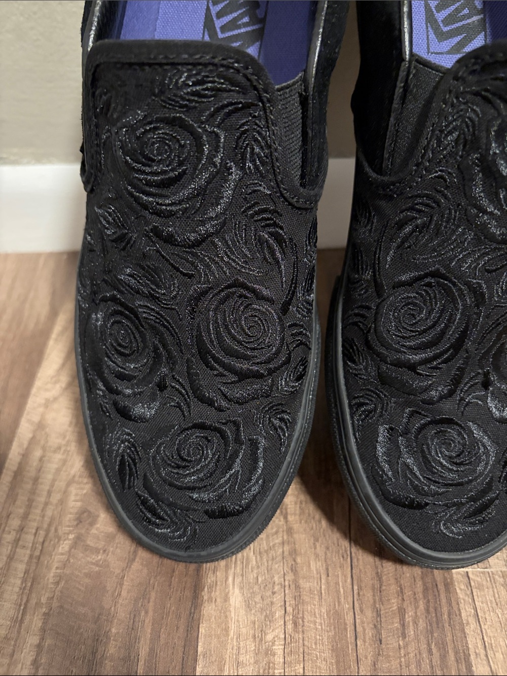 Black Floral Vans Classic Slip-On - Picture 4 of 8